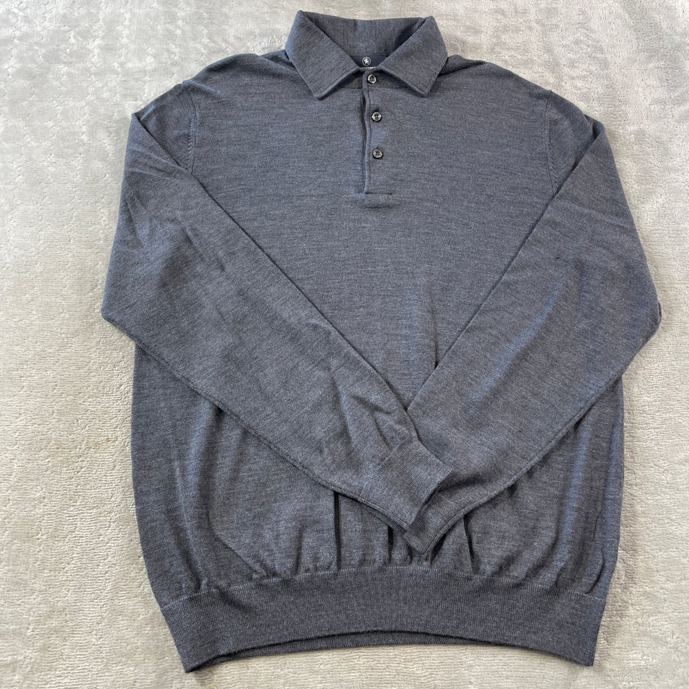 Hart Schaffner Marx Polo Sweater Men XL Gray Long Sleeve Wool Preppy Office
